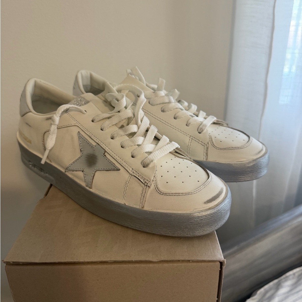 Golden Goose White Sneakers with Silver Accents